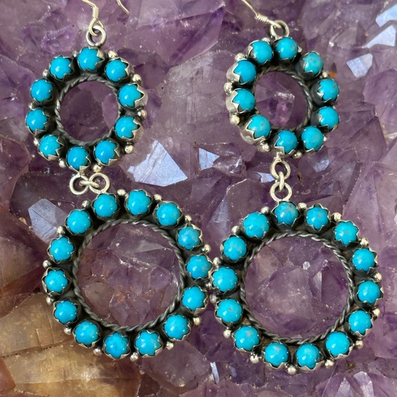 Jewelry - Sold 🦋 Turquoise Southwestern handmade 925 solid sterling, silver hoop earrings